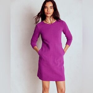 BODEN Cornelia Ottoman Dress Pink Purple Ribbed Long Sleeves Pockets Size 12 R